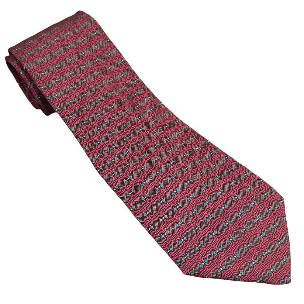 Vintage Christian Dior Red Blue Yellow Swirl Silk Men's Necktie Tie *GOOD*